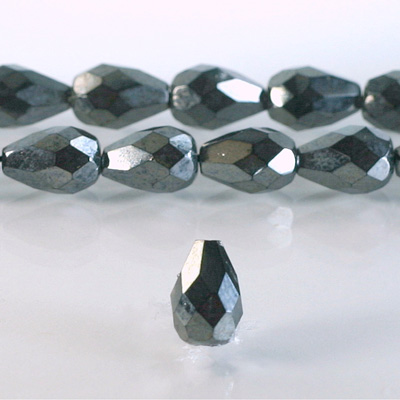 Czech Glass Fire Polish Bead - Pear 13x10MM Full Coated HEMATITE