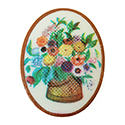 German Plastic Porcelain Decal Painting - PETIT POINT, Cross Stitch Look with Border Oval 40x30MM ON IVORY BASE