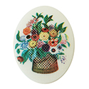 German Plastic Porcelain Decal Painting - PETIT POINT, Cross Stitch Look Oval 40x30MM ON IVORY BASE