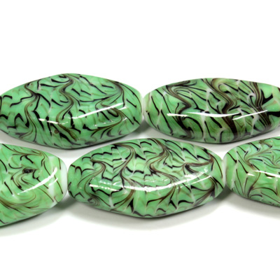 Glass Lampwork Bead - Kite Diamond Shape 30x20MM GREEN MATRIX