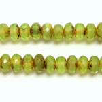 Czech Glass Fire Polish Bead - Rondelle Donut 07x4MM OPAL GREEN with DIFFUSION