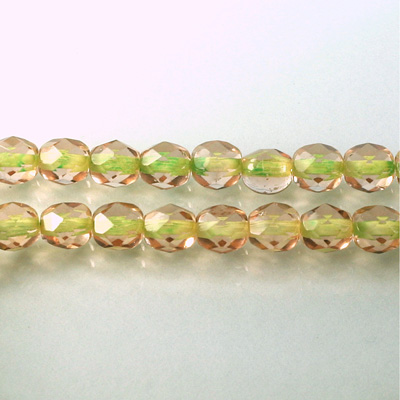 Czech Glass Fire Polish Bead - Round 06MM ROSE GREEN LINE