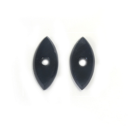 Glass Flat Back Flat Top Double Bevel Cabochon - Drilled and Slotted with Center Hole Navette 15x7MM JET