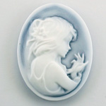 Plastic Cameo - Girl with Flower in Hair Oval 40x30MM WHITE ON ROYAL BLUE