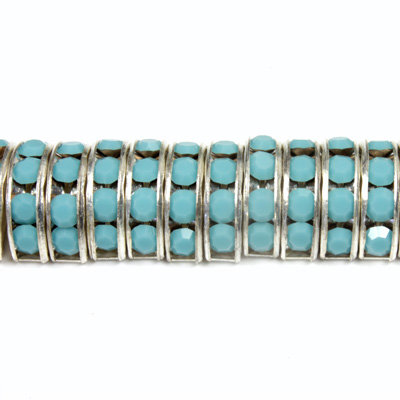 Czech  Rhinestone Rondelle - Half Moon 13X6MM TURQUOISE-SILVER