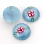 Glass Medium Dome Lampwork Cabochon - Round 18MM PINK ON AQUA (04866)