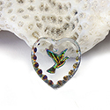 German Glass Engraved Buff Top Intaglio Pendant - DOVE Heart 15x14MM CRYSTAL HELIO RED