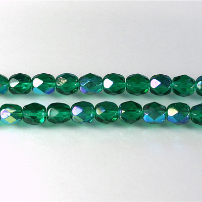 Czech Glass Fire Polish Bead - Round 06MM DK EMERALD AB