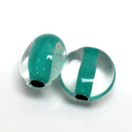 Plastic Bead - Color Lined Smooth Flat Round 22MM CRYSTAL LIGHT TURQUOISE LINE