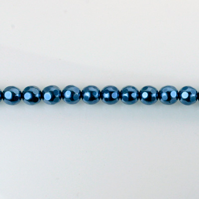 Czech Glass Pearl Bead - Round Faceted Golf 4MM NAVY 70467