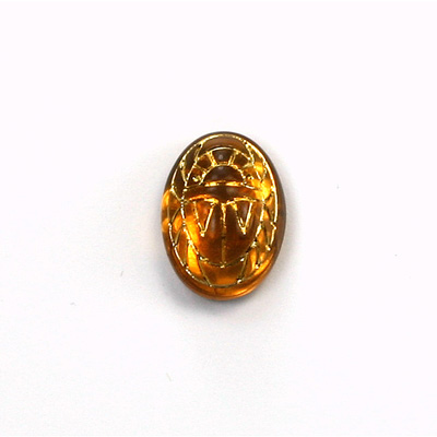 German Glass Flat Back Foiled Scarab with Gold Engraving - 14x10MM TOPAZ