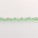 Linked Bead Chain Rosary Style with Glass Fire Polish Bead - Round 4MM PERIDOT-SILVER