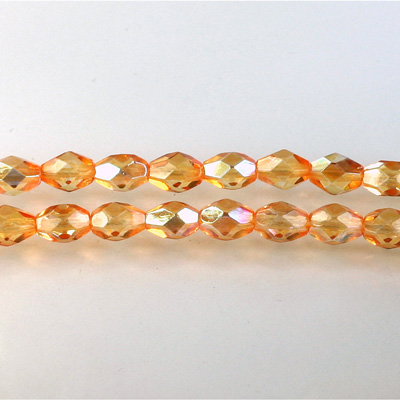 Czech Glass Fire Polish Bead - Oval 07x5MM 1/2 Coated ORANGE AB 45102