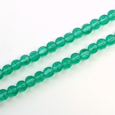 Czech Pressed Glass Bead - Melon Ribbed Round 5MM LT EMERALD