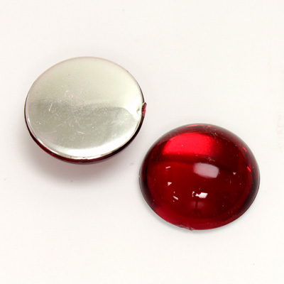 Plastic Flat Back Foiled Cabochon - Round 18MM RUBY