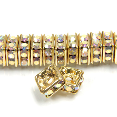 Czech Rhinestone Rondelle - Square 06MM CRYSTAL AB-GOLD