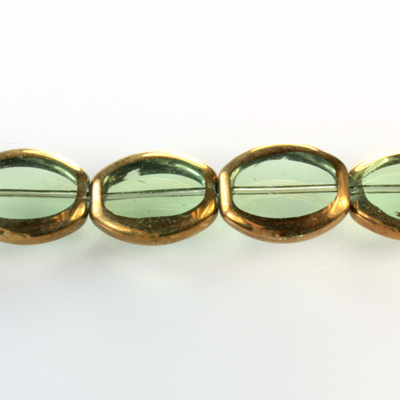 Glass Fire Polished Table Cut Window Bead - Oval 16x14MM TOURMALINE with METALLIC COATING