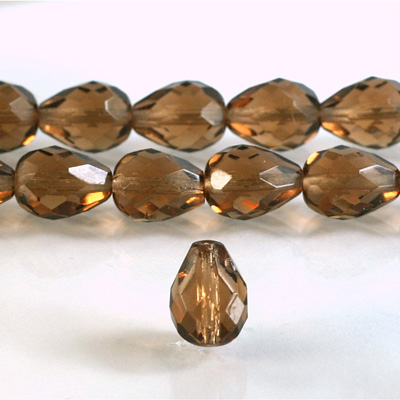 Czech Glass Fire Polish Bead - Pear 13x10MM SMOKE TOPAZ