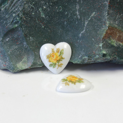 Japanese Glass Porcelain Decal Painting - Rose Heart 11.5x10MM YELLOW ON CHALKWHITE