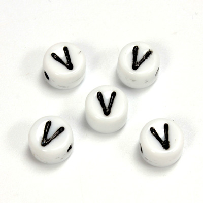 Czech Pressed Glass Engraved Bead - Alphabet 6MM BLACK ON WHITE