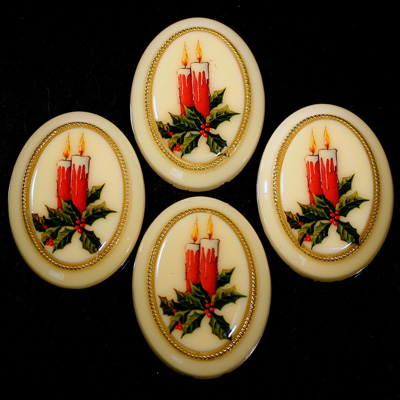 German Plastic Porcelain Decal Painting - Christmas Candle (2099) Oval 40x30MM IVORY