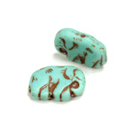 Czech Pressed Glass Engraved Bead - Elephant 16x2MM3MM TURQUOISE ANTIQUE