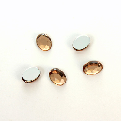 Plastic Flat Back Foiled Rose Cut Rhinestone - Oval 08x6MM SMOKE TOPAZ