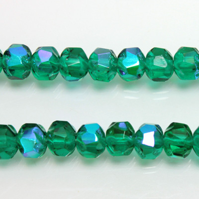 Czech Glass Fire Polished Bead - Rondelle Disc 6x5MM EMERALD AB