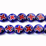 Glass Millefiori Bead - Flat Round 10x4MM BLUE WHITE RED (29)