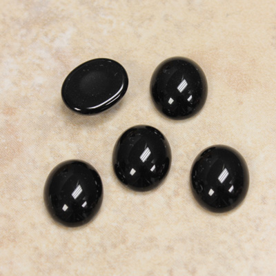 Glass Medium Dome Opaque Cabochon - Oval 12x10MM JET