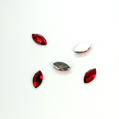 Plastic Flat Back Foiled Rose Cut Rhinestone - Navette 08x4MM RUBY