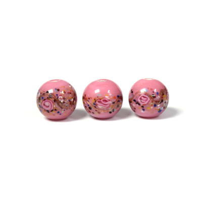 Czech Glass Lampwork Bead - Smooth Round 10MM Flower ON PINK (7303)