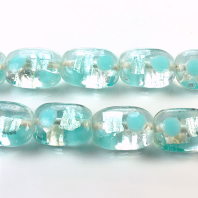 Glass Lampwork Bead - Keg Smooth 19x14MM CRYSTAL FOIL AQUA