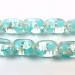 Glass Lampwork Bead - Keg Smooth 19x14MM CRYSTAL FOIL AQUA