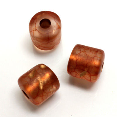 Plastic Bead - Bronze Lined Veggie Color Smooth Barrel 14MM MATTE BROWN