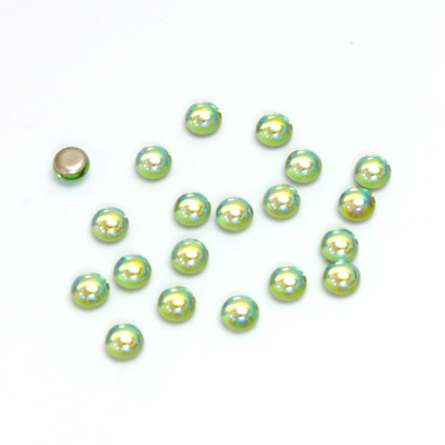 Glass Medium Dome Foiled Cabochon - Round 04MM PERIDOT AB