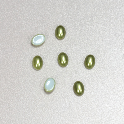 Glass Medium Dome Cabochon Pearl Spray Finish - Oval 07x5MM DARK OLIVE