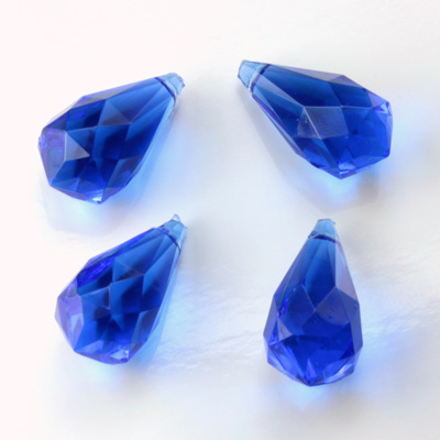 German Plastic Pendant - Transparent Faceted Drop 18x9MM SAPPHIRE