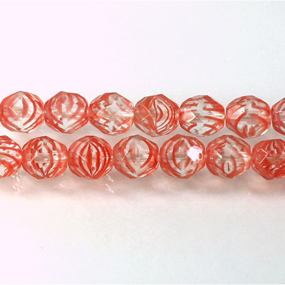 Czech Glass Fire Polish Bead - Round 08MM STRIPED ORANGE