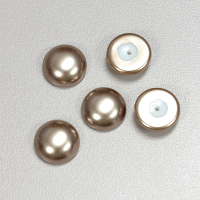 Glass Medium Dome Pearl Dipped Cabochon - Round 12MM LIGHT BROWN