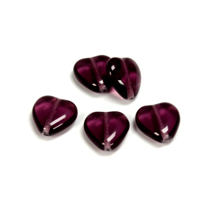 Czech Pressed Glass Bead - Smooth Heart 12x11MM AMETHYST