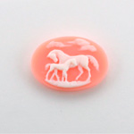 Plastic Cameo - Horses Oval 25x18MM WHITE ON ANGELSKIN