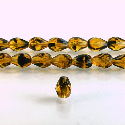 Czech Glass Fire Polish Bead - Pear 08x6MM TORTOISE