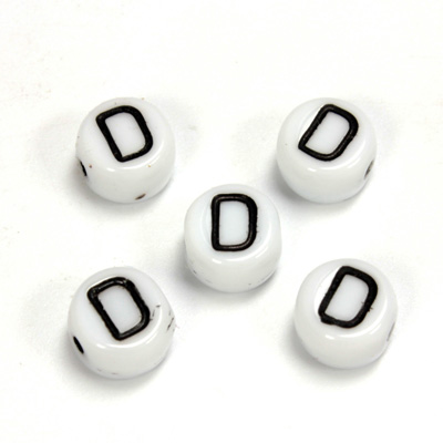 Czech Pressed Glass Engraved Bead - Alphabet 6MM BLACK ON WHITE