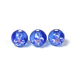 Czech Glass Lampwork Bead - Round 10MM Flower ON SAPPHIRE with SILVER FOIL