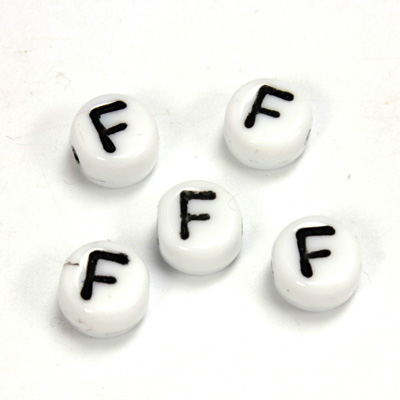 Czech Pressed Glass Engraved Bead - Alphabet 6MM BLACK ON WHITE