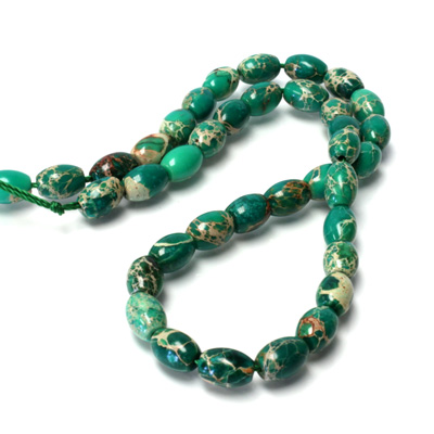 Gemstone Bead - Smooth Oval 09x6MM SEA SEDIMENT JASPER DYED GREEN