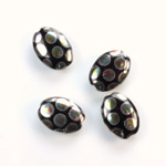 Pressed Glass Peacock Bead - Oval 14x10MM SHINY JET