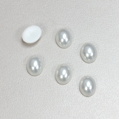 Plastic Medium Dome Pearl Cabochon - Oval 10x8MM WHITE