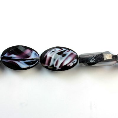 Chinese Cut Crystal Millefiori Bead - Oval Twist 20x15MM BLACK